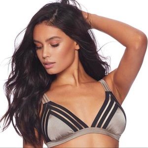 Beach Bunny Sheer Addiction Swimsuit top See Through Black Tan Stripe